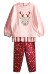 Jojo Maman Bébé Jojo Maman Bebe Kids' Holiday Reindeer Sequin Appliqé Cotton Sweatshirt & Leggings Set In Pink