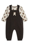 JOJO MAMAN BÉBÉ JOJO MAMAN BEBE LONG SLEEVE BEAR PRINT T-SHIRT & APPLIQUÉ OVERALLS SET