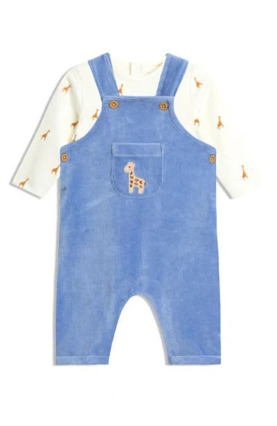 Jojo Maman Bébé Babies' Jojo Maman Bebe Long Sleeve Bodysuit & Embroidered Giraffe Rib Velour Overalls Set In Blue