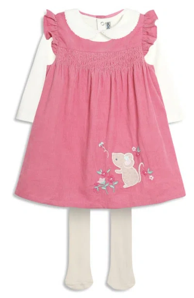 Jojo Maman Bébé Babies' Jojo Maman Bebe Mouse Appliqué Cotton Corduroy Dress & Bodysuit Set In Pink