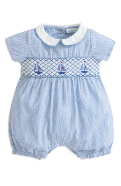 Jojo Maman Bébé Babies' Nautical Embroidered Smocked Romper In Blue
