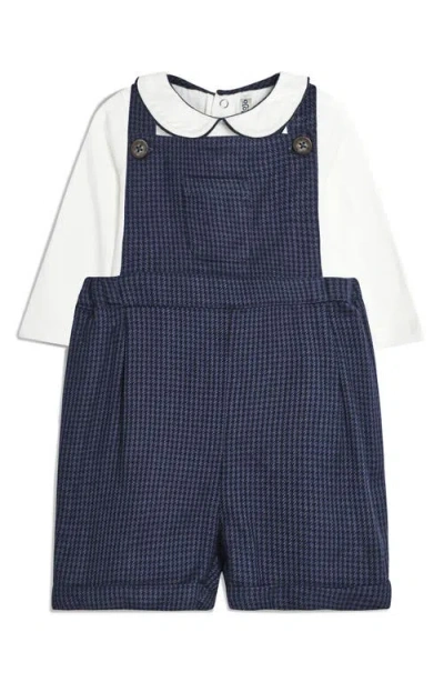 Jojo Maman Bébé Babies' Jojo Maman Bebe Peter Pan Collar Bodysuit & Houndstooth Suspender Shorts Set In Navy