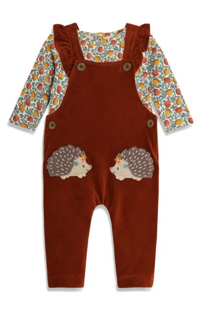 Jojo Maman Bébé Babies' Jojo Maman Bebe Print Long Sleeve Top & Hedgehog Appliqué Corduroy Overalls Set In Rust