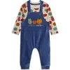 Jojo Maman Bébé Jojo Maman Bebe Pumpkin Print Long Sleeve Cotton T-shirt & Velour Overalls Set In Blue