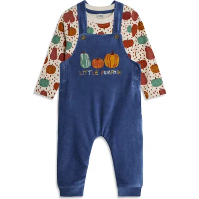 Jojo Maman Bébé Babies' Jojo Maman Bebe Pumpkin Print Long Sleeve Cotton T-shirt & Velour Overalls Set In Denim
