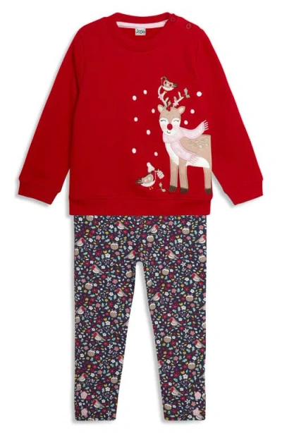 Jojo Maman Bébé Babies' Jojo Maman Bebe Reindeer Appliqué Holiday Sweatshirt & Leggings Set In Red