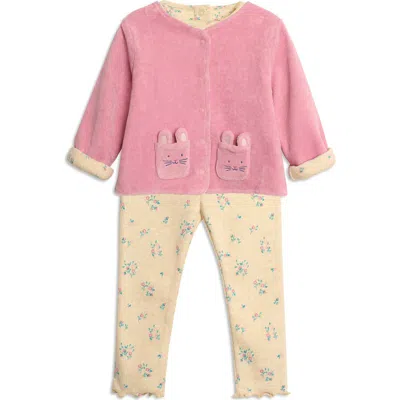 Jojo Maman Bébé Babies' Jojo Maman Bebe Reversible Corduroy Jacket, Ruffle Bodysuit & Leggings Set In Pink