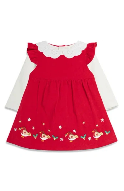 Jojo Maman Bébé Babies' Jojo Maman Bebe Robin Embroidered Corduroy Dress & Bodysuit Set In Red