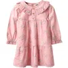 Jojo Maman Bébé Jojo Maman Bebe Rose Print Long Sleeve Cotton Tiered Dress In Pink
