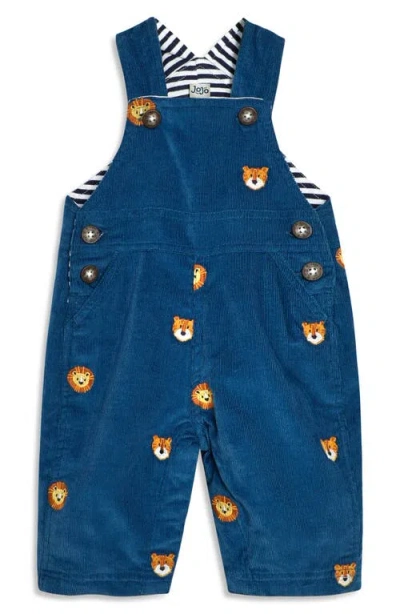 Jojo Maman Bébé Babies' Jojo Maman Bebe Safari Animal Embroidered Cotton Corduroy Overalls In Blue