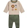 Jojo Maman Bébé Jojo Maman Bebe Safari Appliqué Long Sleeve Top & Joggers Set In Green