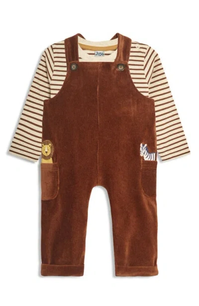 Jojo Maman Bébé Babies' Jojo Maman Bebe Safari Friends Stripe T-shirt & Cotton Corduroy Overalls Set In Toffee