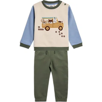 Jojo Maman Bébé Babies' Jojo Maman Bebe Safari Jeep Appliqué Cotton Sweatshirt & Joggers Set In Neutral