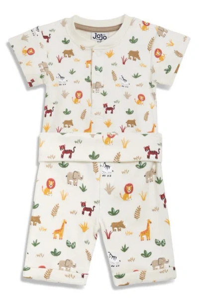 Jojo Maman Bébé Babies' Jojo Maman Bebe Safari Print Ribbed Bodysuit & Shorts Set In Ecru
