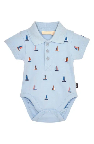 Jojo Maman Bébé Babies' Sailboat Embroidered Polo Bodysuit In Blue
