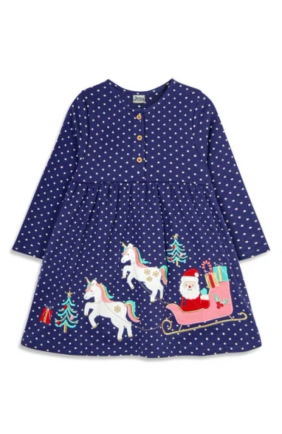 Jojo Maman Bébé Babies' Jojo Maman Bebe Santa & Unicorn Appliqué Holiday Long Sleeve Cotton Dress