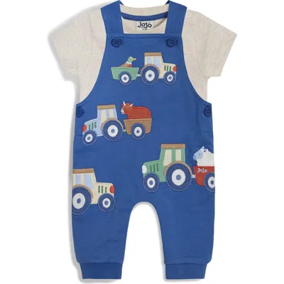 Jojo Maman Bébé Babies' Jojo Maman Bebe Short Sleeve Shirt & Tractor Appliqué Overalls In Denim