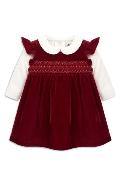 Jojo Maman Bébé Babies' Jojo Maman Bebe Smock Velvet Dress & Long Sleeve Jumpsuit Set In Red