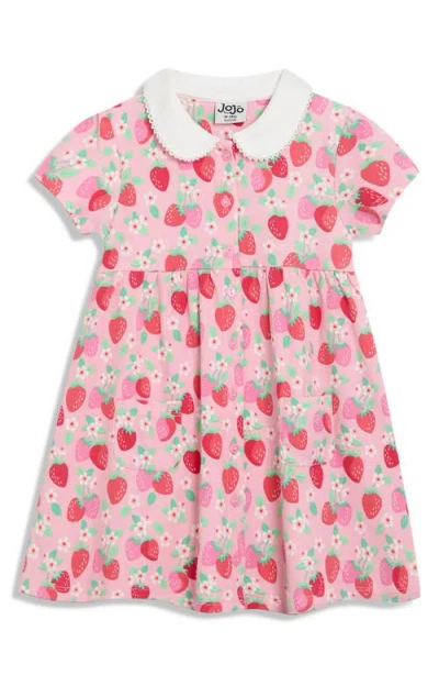 Jojo Maman Bébé Babies' Jojo Maman Bebe Strawberry Floral Peter Pan Collar Cotton Dress In Pink