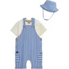 Jojo Maman Bébé Jojo Maman Bebe Stripe Cotton Shirt, Overalls & Hat Set In Blue