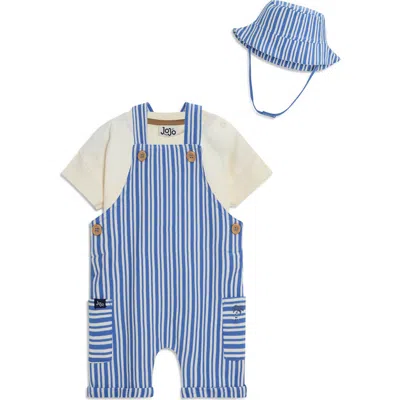 Jojo Maman Bébé Babies' Jojo Maman Bebe Stripe Cotton Shirt, Overalls & Hat Set In Blue