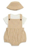 Jojo Maman Bébé Jojo Maman Bebe Stripe Cotton Shirt, Romper & Hat Set In Brown