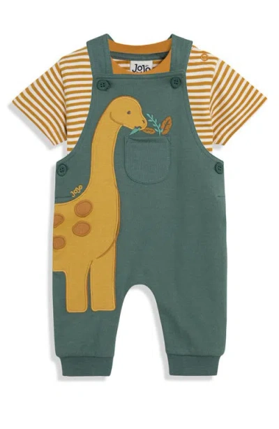 Jojo Maman Bébé Babies' Jojo Maman Bebe Stripe Cotton T-shirt & Diplodocus Appliqué Overalls Set