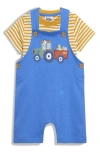 Jojo Maman Bébé Jojo Maman Bebe Stripe Cotton T-shirt & Easter Tractor Overalls Set In Blue
