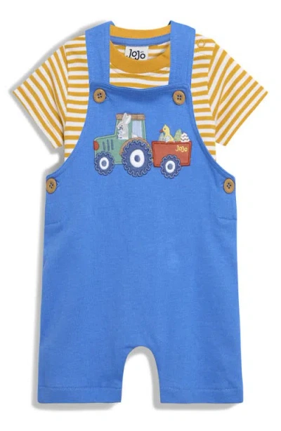 Jojo Maman Bébé Babies' Jojo Maman Bebe Stripe Cotton T-shirt & Easter Tractor Overalls Set In Blue
