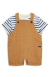 Jojo Maman Bébé Jojo Maman Bebe Stripe Cotton T-shirt & Overalls Set In Tan