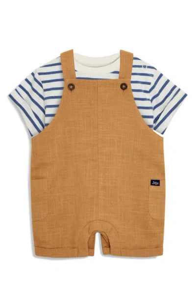 Jojo Maman Bébé Babies' Jojo Maman Bebe Stripe Cotton T-shirt & Overalls Set In Tan