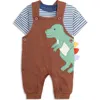 Jojo Maman Bébé Jojo Maman Bebe Stripe Cotton T-shirt & T-rex Appliqué Overalls Set