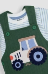 Jojo Maman Bébé Jojo Maman Bebe Stripe Cotton T-shirt & Tractor Appliqué Shortalls Set In Khaki