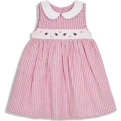 Jojo Maman Bébé Babies' Jojo Maman Bebe Stripe Ladybug Embroidered Cotton Dress In Pink