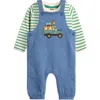Jojo Maman Bébé Jojo Maman Bebe Stripe Long Sleeve T-shirt & Safari Truck Appliqué Overalls Set In Blue