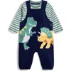 Jojo Maman Bébé Jojo Maman Bebe Stripe T-shirt & Dinosaur Appliqué Overalls Set In Green