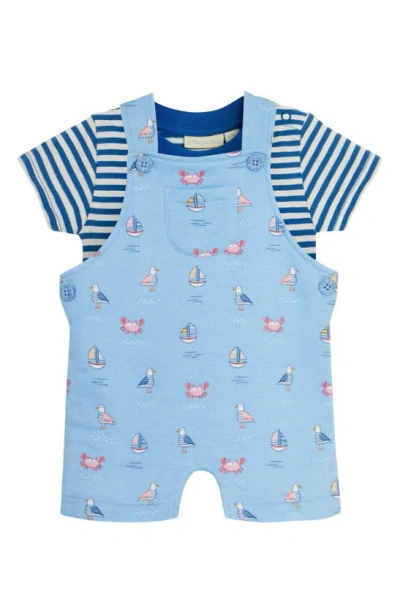 Jojo Maman Bébé Babies' Stripe T-shirt & Nautical Print Cotton Dungarees Set In Blue
