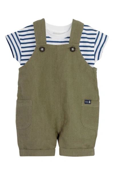 Jojo Maman Bébé Babies' Stripe T-shirt & Overalls Set In Khaki
