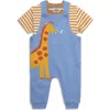 Jojo Maman Bébé Jojo Maman Bebe Stripe T-shirt & Tractor Appliqué Overalls Set In Blue