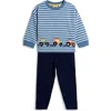Jojo Maman Bébé Jojo Maman Bebe Stripe Tractor Embroidered Cotton Graphic T-shirt & Leggings Set In Multi