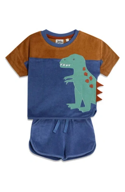 Jojo Maman Bébé Babies' Jojo Maman Bebe T-rex Appliqué T-shirt & Shorts Set In Blue