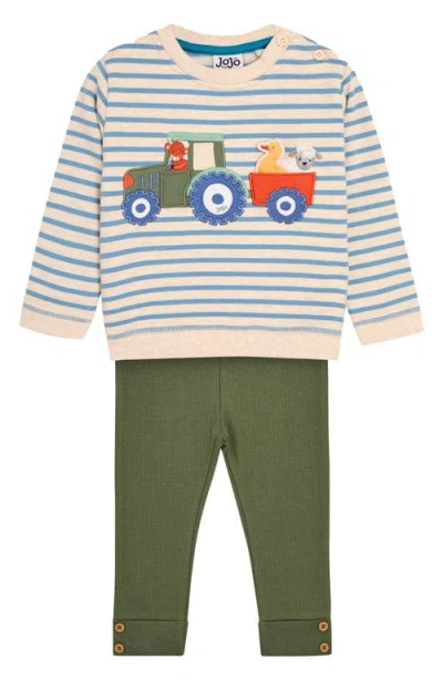 Jojo Maman Bébé Babies' Jojo Maman Bebe Tractor Cotton Sweatshirt & Stretch Cotton Sweatpants Set In Blue