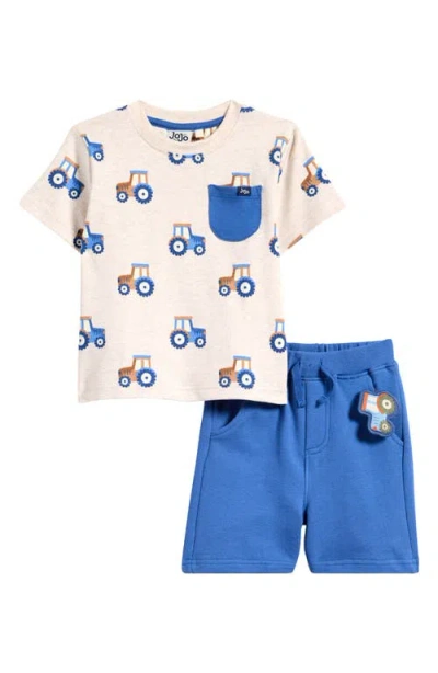 Jojo Maman Bébé Jojo Maman Bebe Tractor Print Cotton T-shirt & Shorts Set (baby In Natural/blue