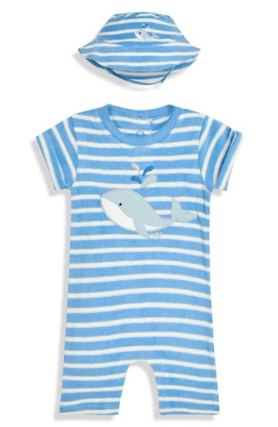 Jojo Maman Bébé Babies' Jojo Maman Bebe Whale Appliqué Stripe Terry Cloth Romper & Hat Set