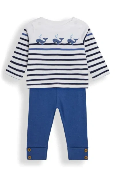 Jojo Maman Bébé Babies' Jojo Maman Bebe Whale Embroidered Cotton Knit Top & Leggings Set In White