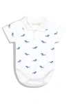 JOJO MAMAN BÉBÉ JOJO MAMAN BEBE WHALE EMBROIDERED COTTON POLO BODYSUIT