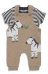 Jojo Maman Bébé Jojo Maman Bebe Zebra Appliqué Overalls & Stripe T-shirt Set In Fawn