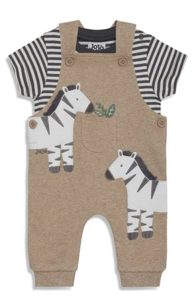 Jojo Maman Bébé Babies' Jojo Maman Bebe Zebra Appliqué Overalls & Stripe T-shirt Set In Fawn