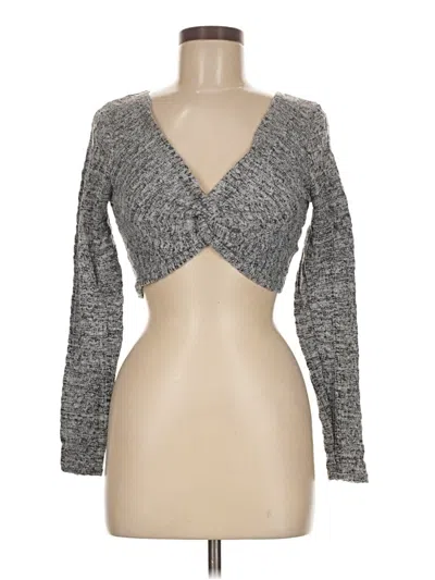 Pre-owned Jolie & Joy Long Sleeve Top Gray Plunge Neckline Tops