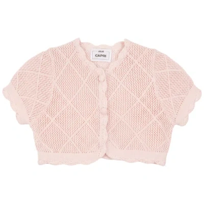 Jolie Capri Kids'  Girl Cotton Crochet Scalloped Button Cardigan In Pink